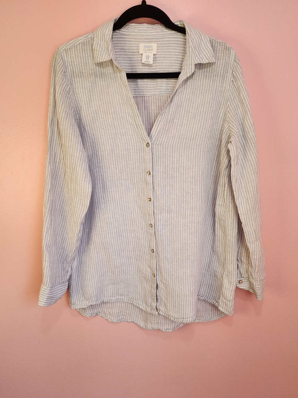 Sigrid Olsen 100% Linen Relaxed Button-Down Shirt